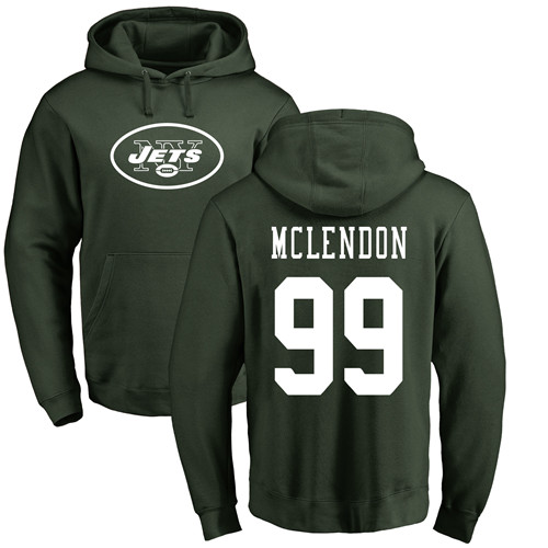 New York Jets Men Green Steve McLendon Name and Number Logo NFL Football #99 Pullover Hoodie Sweatshirts